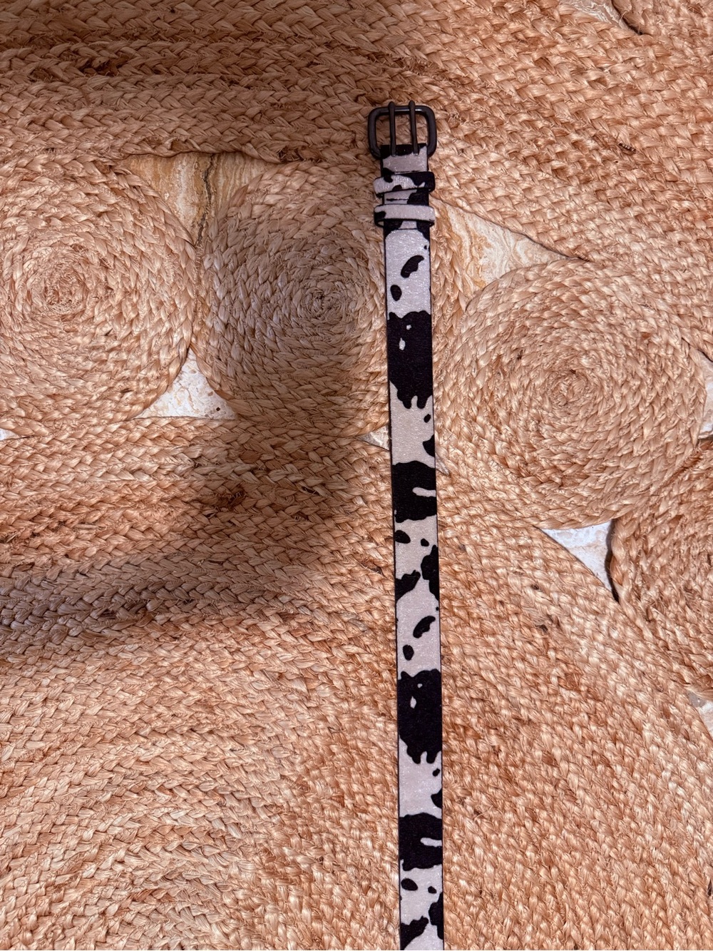NWT Black and White Cow Print Skinny Belt, Size 2X